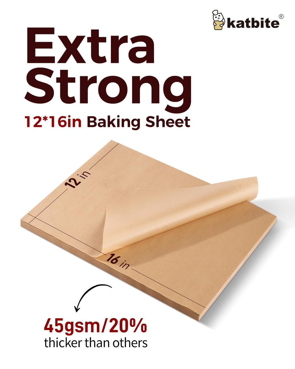 Katbite 200pcs Unbleached Parchment Paper Sheets 12x16 inch (9x13 Optional) Heavy Duty, Baking Paper Parchment for Cookies, Bread, Meat, Pizza