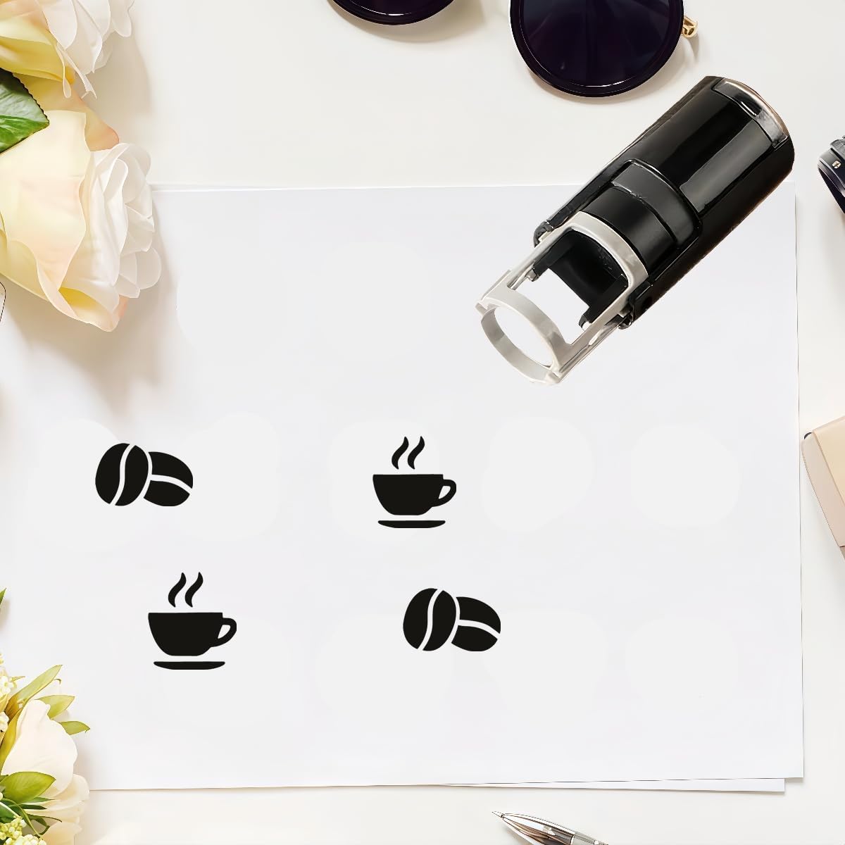 Personalized Custom Cup Coffee Stamp Self Inking,Custom Coffee Bean Stamp,Personalized Custom Return Address Stamps,Customized Rubber Stamps for Business Teacher (T-Coffee)