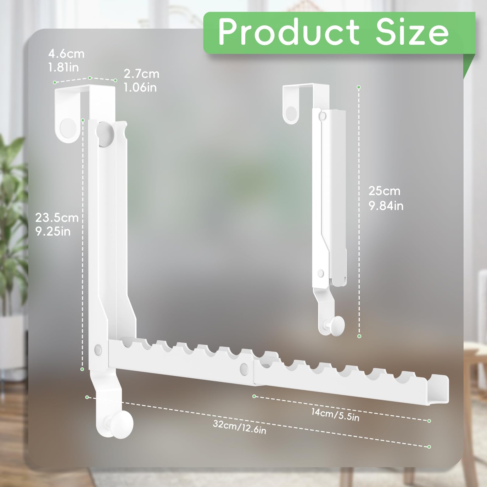 Over The Door Hooks, Extended Over The Door Clothes Hanger with 10 Ridges,Space-Saving Over The Door Rack,Door Hooks for Hanging Clothes,Larger Capacity Over The Door Hanger (1, White-up)