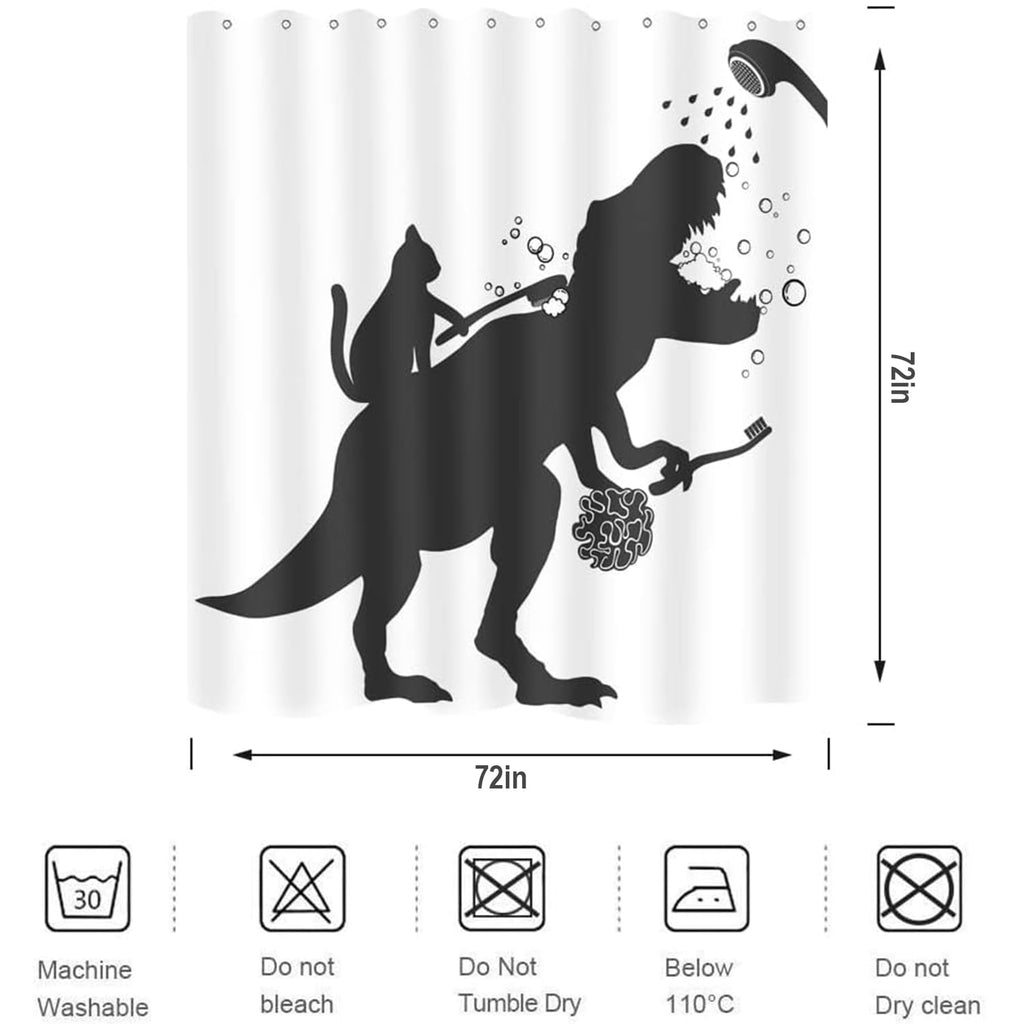 Dinosaur Shower Curtain, Funny Shower Curtain Set Shower Curtains for Bathroom, Black White Cartoon Animal Shadow Bathroom Accessories Art Home Decor 72"X72"