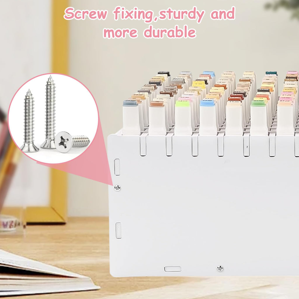 SelWatty Marker Organizer, Hold 180 Markers, With Removable Partition, Pencil Storage Organizer, Holds Stationery such as Scissors, Sticky Notes, Tape, Desk Accessories for Home School (180 Holes)