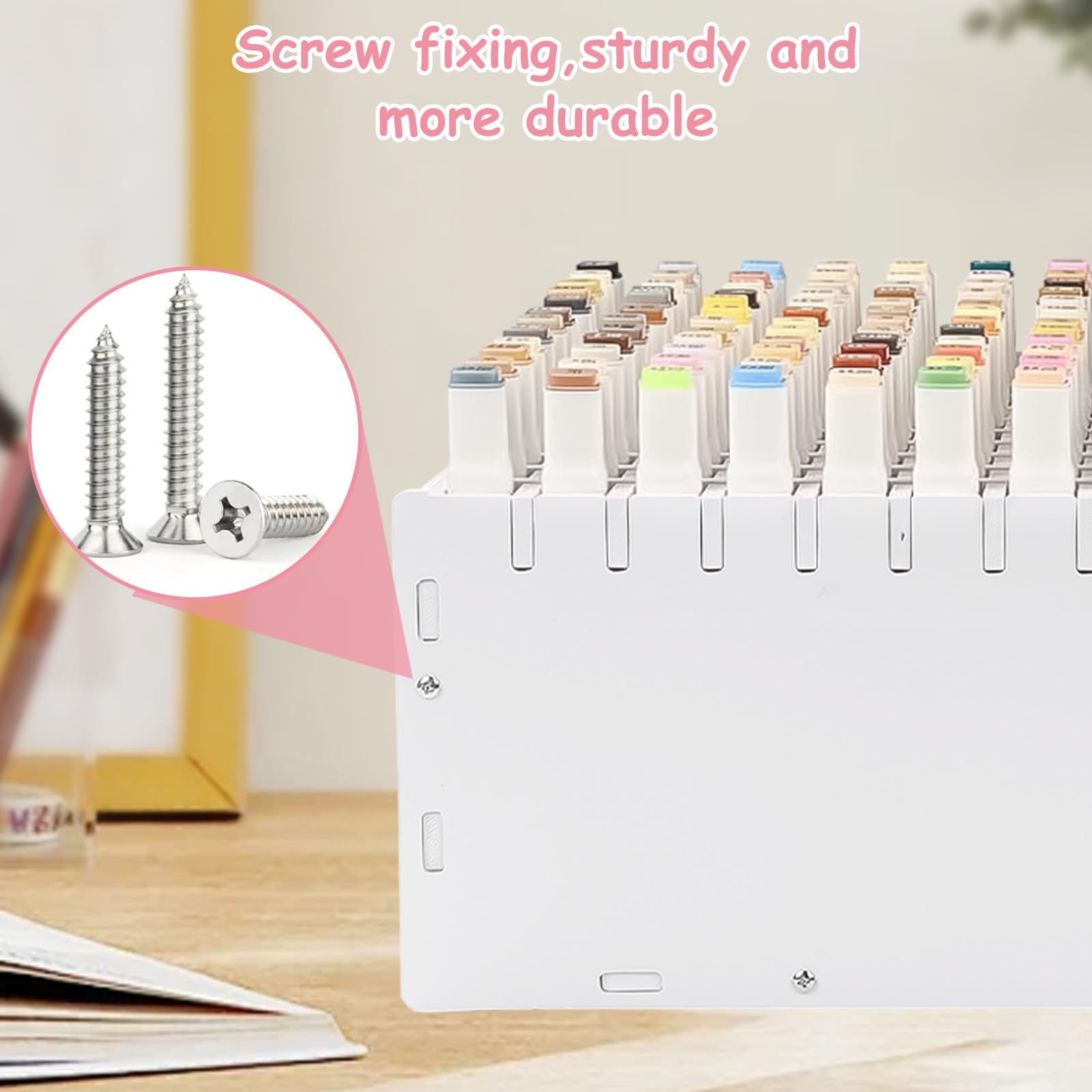 SelWatty Marker Organizer, Hold 180 Markers, With Removable Partition, Pencil Storage Organizer, Holds Stationery such as Scissors, Sticky Notes, Tape, Desk Accessories for Home School (180 Holes)