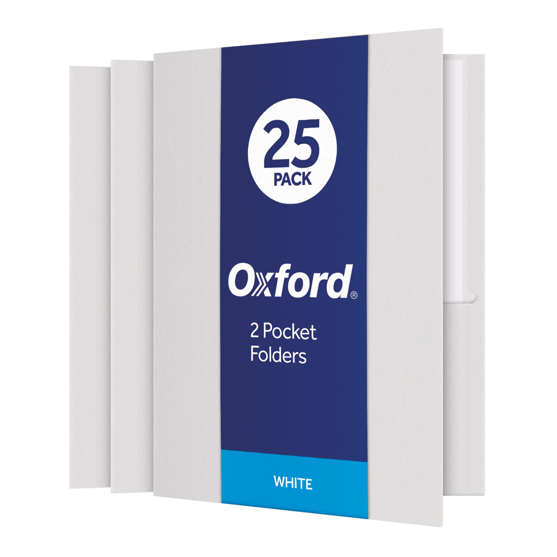 Oxford Twin-Pocket Folders, Textured Paper, Letter Size, White, Holds 100 Sheets, Box of 25 (57504)