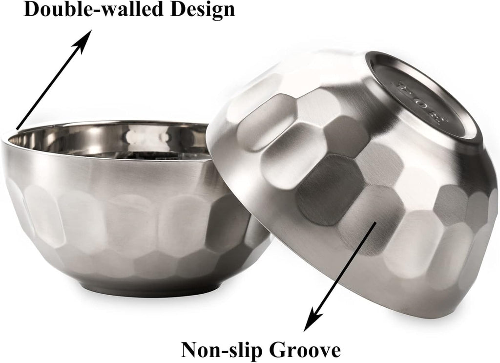 Okllen 6 Pack Stainless Steel Bowls, 15 Oz Double-Walled Metal Soup Bowls, 18/8 Stainless Steel Lightweight Salad Bowls Snacks Bowls Multipurpose Dinner Bowl for Rice, Noodle, Fruit, Cereal