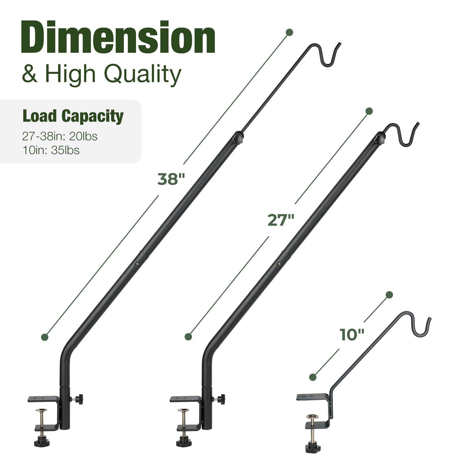 Kingsyard Heavy Duty Deck Hook - 10 inch Metal Deck Railing Hooks for Hanging Bird Feeders, Planters, Suet Baskets, Lanterns, Wind Chimes