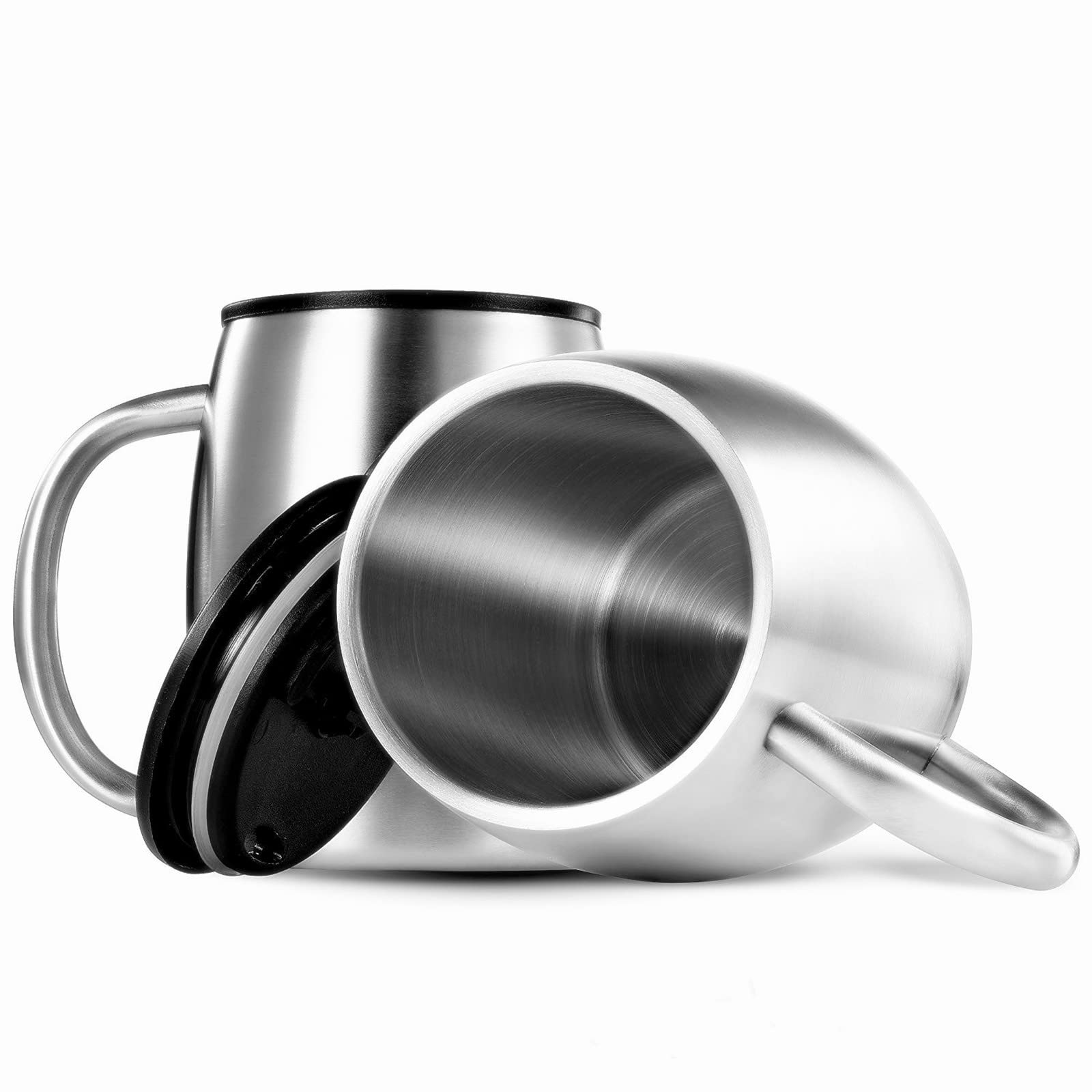 Tebery Stainless Steel Coffee Mugs with Lids Double Walled Insulated Travel Mug with Handle for Hot & Cold Drinks-14 Oz, Set of 2