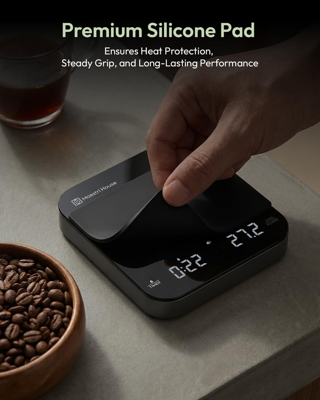 Rechargeable Mini Coffee Scale with Timer, Maestri House Espresso Scale, 2kg/0.1g Accurate Scale for Espresso and Pour-Over Coffee, Portable Digital Kitchen Scale with Automatic Timing（Black&Silver）