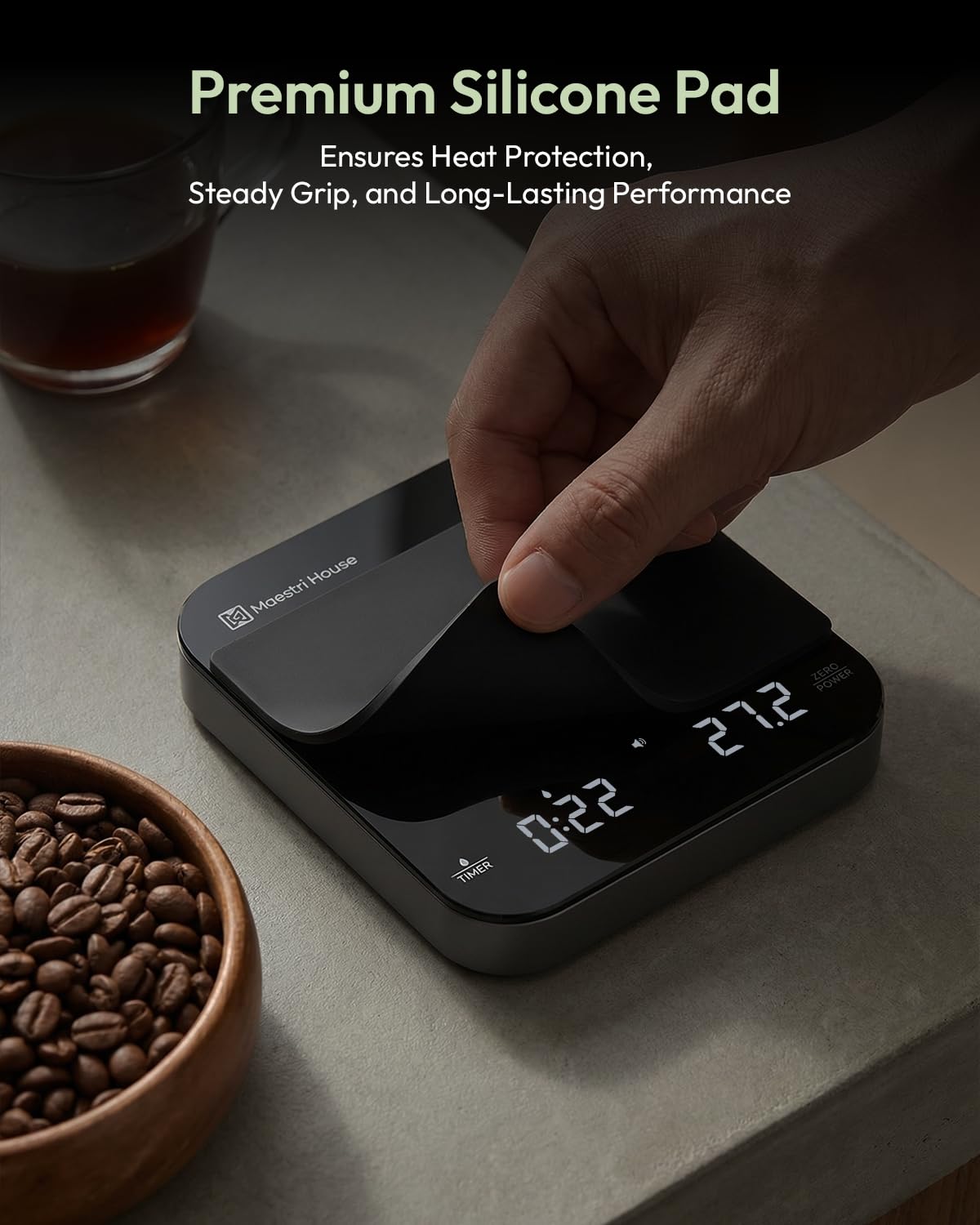 Rechargeable Mini Coffee Scale with Timer, Maestri House Espresso Scale, 2kg/0.1g Accurate Scale for Espresso and Pour-Over Coffee, Portable Digital Kitchen Scale with Automatic Timing（Black&Silver）