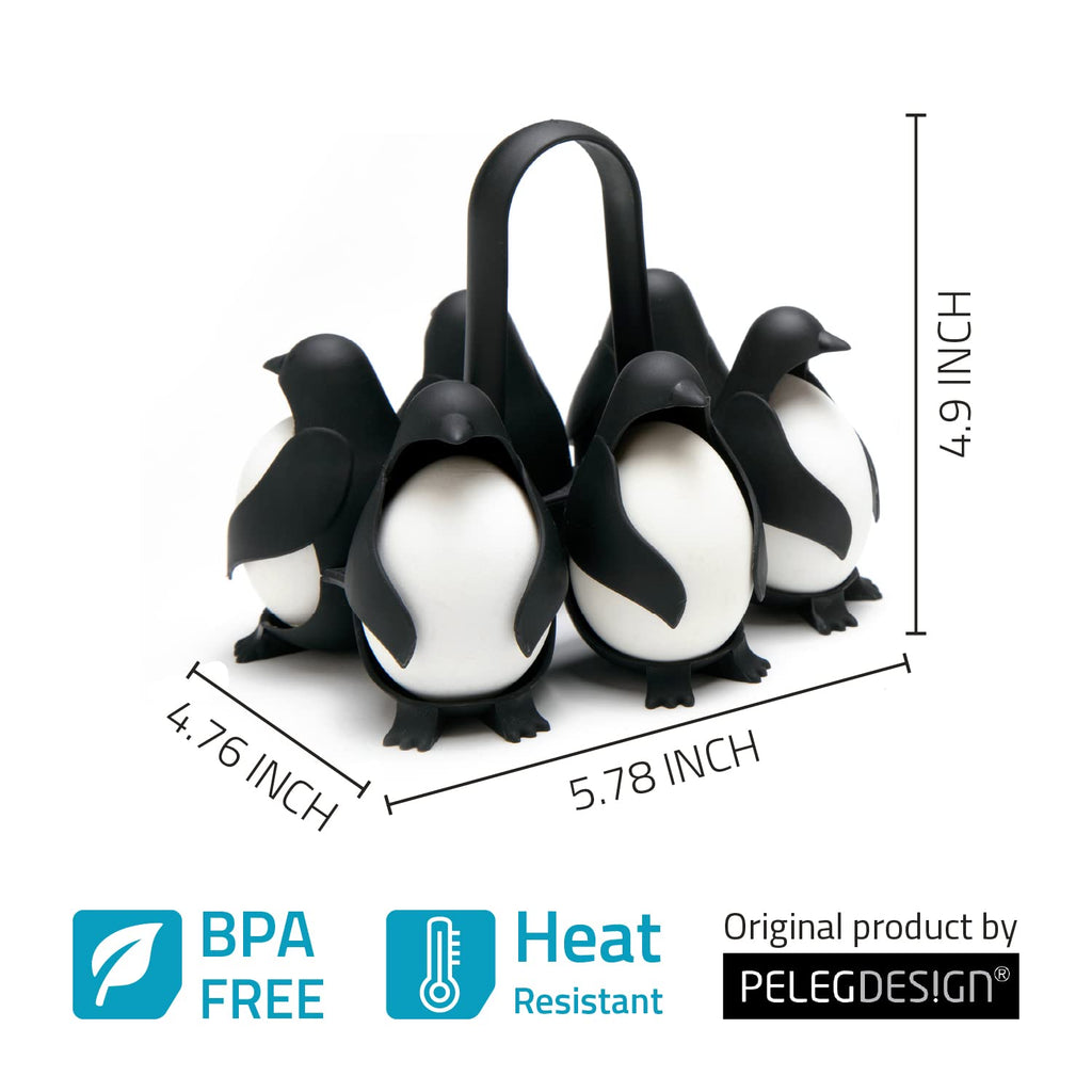 PELEG DESIGN Egguins 3-in-1 Cook, Store and Serve Egg Holder, Penguin-Shaped Boiled Egg Cooker for Making Soft or Hard Boiled Eggs, Eggies, Holds 6 Eggs for Easy Cooking and Fridge Storage