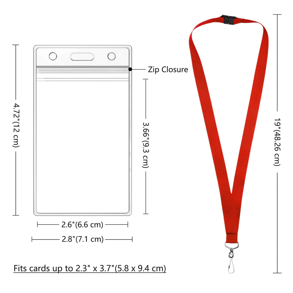 WEZEBEL 24-Pack Red Breakaway Lanyards with Waterproof Badge Holders, Metal Hook, Polyester Neck Straps for ID Cards, Events, Office, and Schools