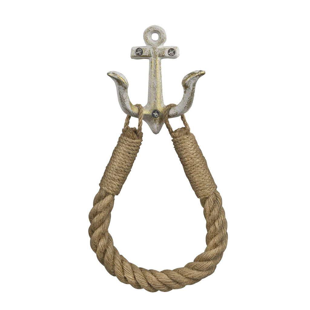 Nautical Rope Toilet Paper Holder Coastal Towel Holder with Metal Hook for Bathroom Decor (White)