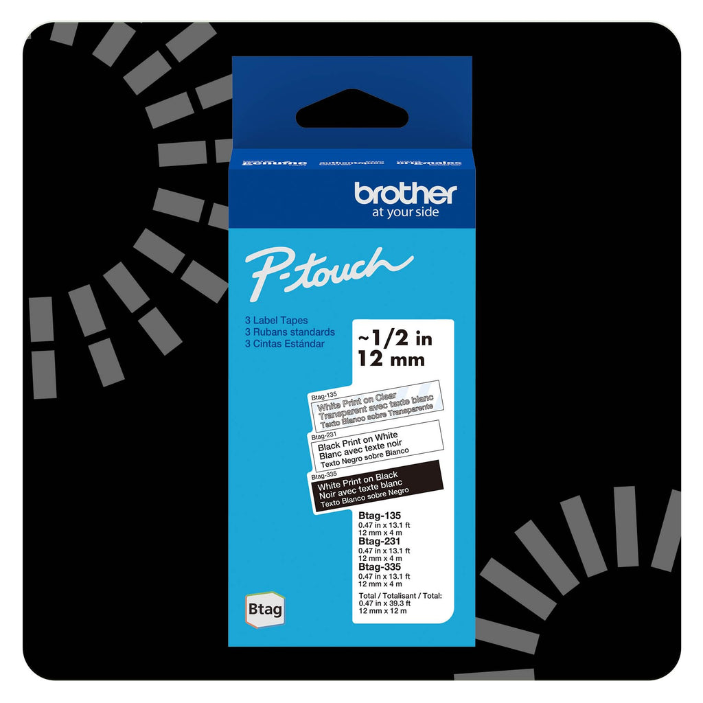Brother p-Touch 12mm Label Maker Tape Genuine Btag- 3M01 P-Touch Label Tape for P-Touch PT-N10, PT-N20 and PT-N25BT, Btag Series, Non-Laminated, Clear and Black