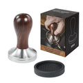 Coffee Tamper Espresso Press with Tamper Mat 304 Stainless Steel Flat Base Wooden Handle for Coffee Grounds Barista Espresso Machines Accessory (53MM)