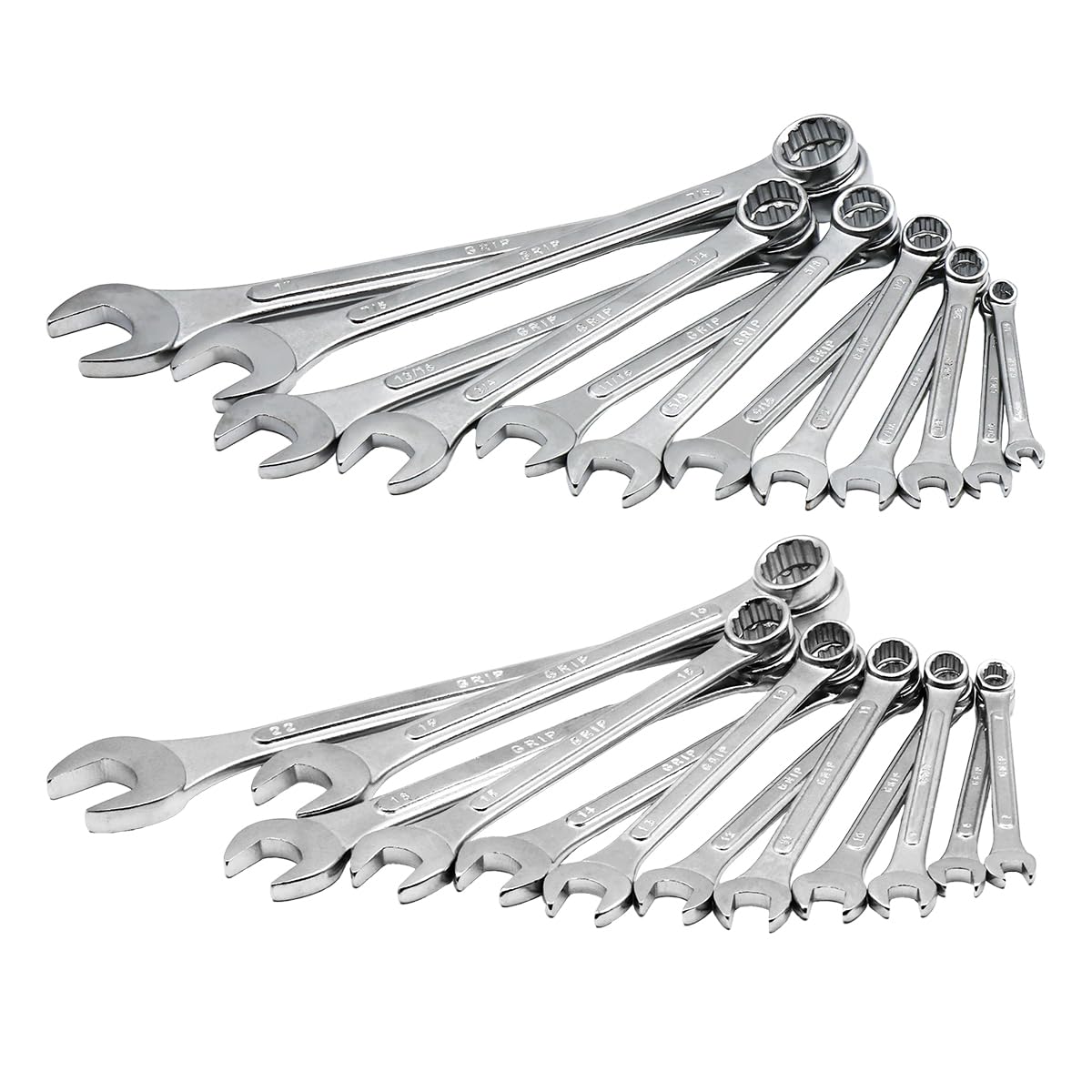Grip 24 pc All-Purpose Master Combination Wrench Set MM/SAE - Metric 7mm to 22mm - SAE 1/4” to 1" - Roll-up Pouch - General Household, Garage, Auto Repairs, Cars, Trucks, Boat