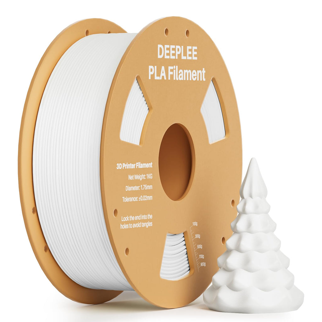 DEEPLEE PLA 1.75mm 3D Printer Filament, Dimensional Accuracy +/- 0.02mm, Neatly Wound, No Clogging, Vacuum Package, Fits for Most FDM 3D Printers, Cardboard Spool 1kg White
