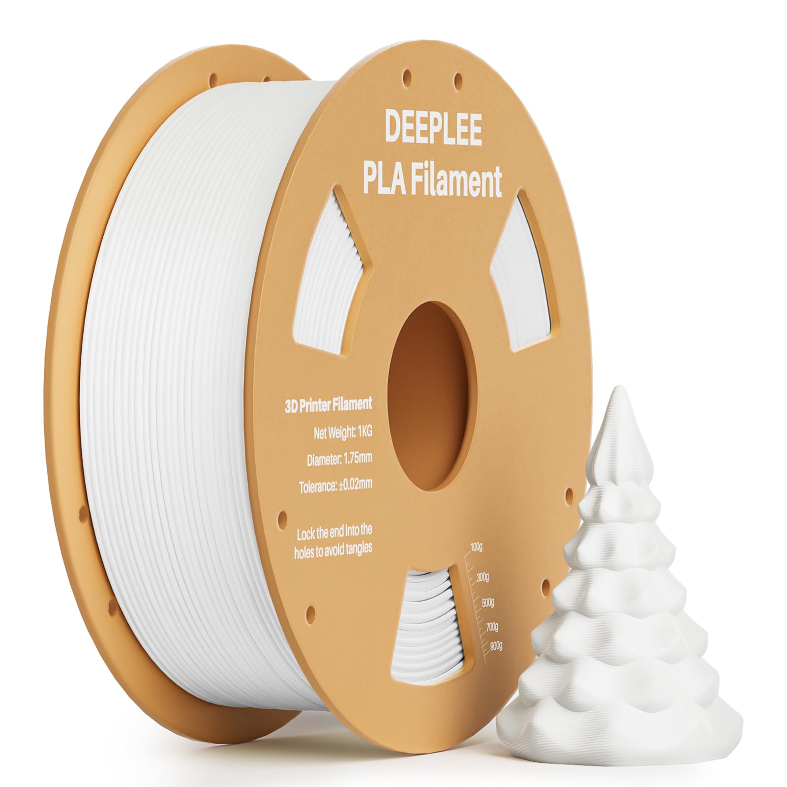 DEEPLEE PLA 1.75mm 3D Printer Filament, Dimensional Accuracy +/- 0.02mm, Neatly Wound, No Clogging, Vacuum Package, Fits for Most FDM 3D Printers, Cardboard Spool 1kg White