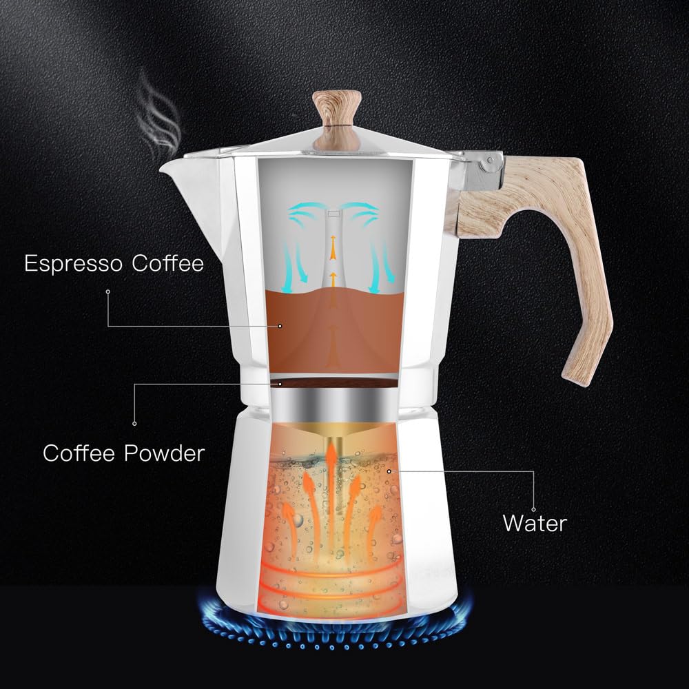 wedrink Stovetop Espresso Maker - Aluminum Moka Pot for 3 Cups - Cuban and Italian Coffee Maker for Authentic Moka Espresso