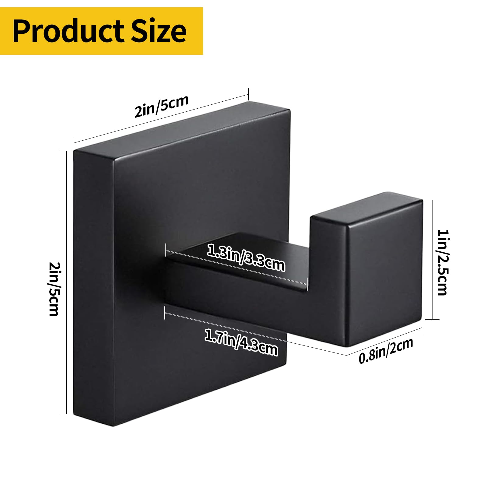 Menbyci 4 Pack Bathroom Towel Hooks, Screw-in Square Matte Black Wall Hooks Robe Hook, Anti-Rust SUS304 Stainless Steel Heavy-Duty Door Hanger Coat Hook, Sturdy for Bathroom/Bedroom/Kitchen/Hotel