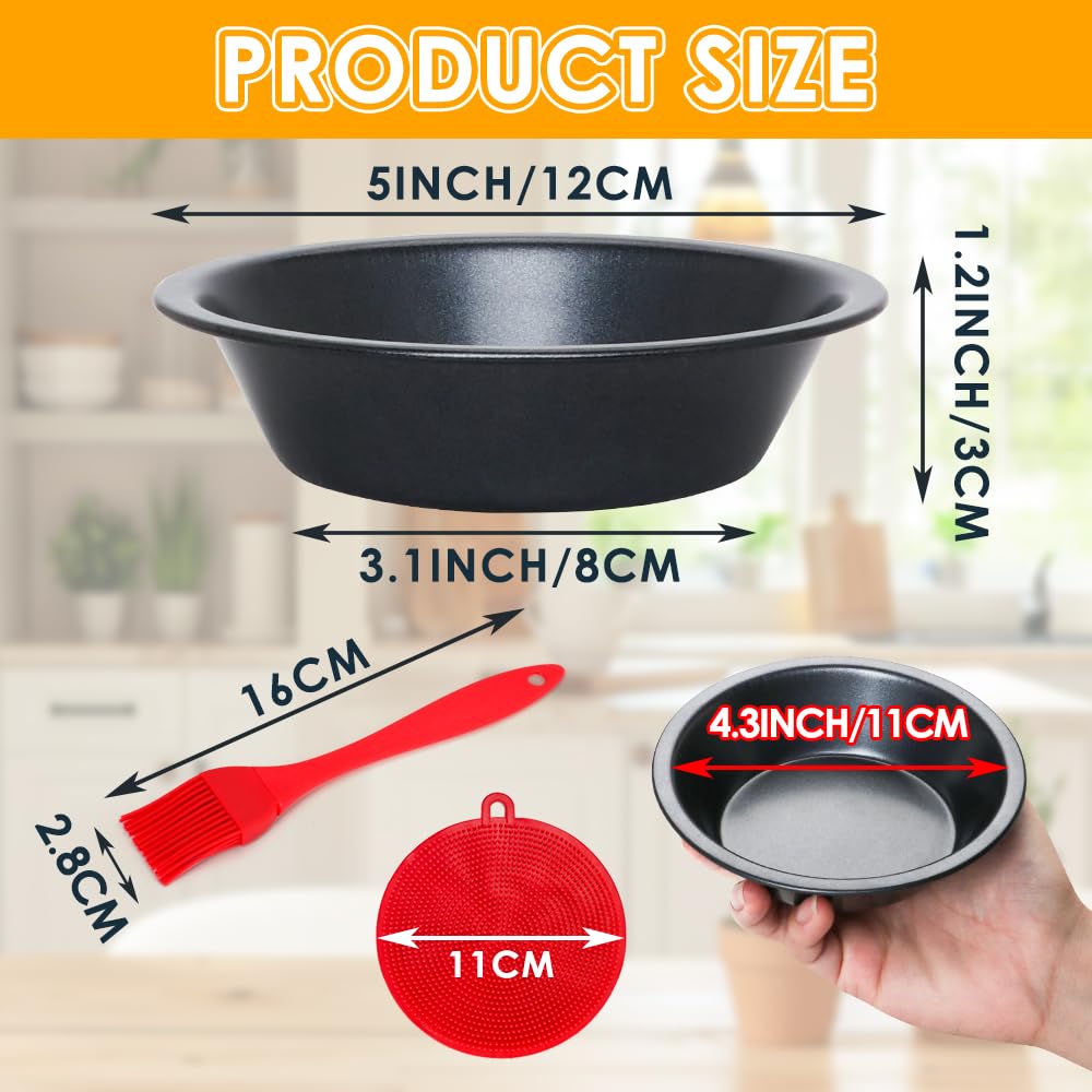 Quyimy 8 Pack Mini Pie Pans, 5 Inch Pie Tins Reusable Round Small Quiches Pans, Carbon Steel Tart Pan Nonstick Small Pot Bakeware for Dessert, Cake, Fruit and Meat