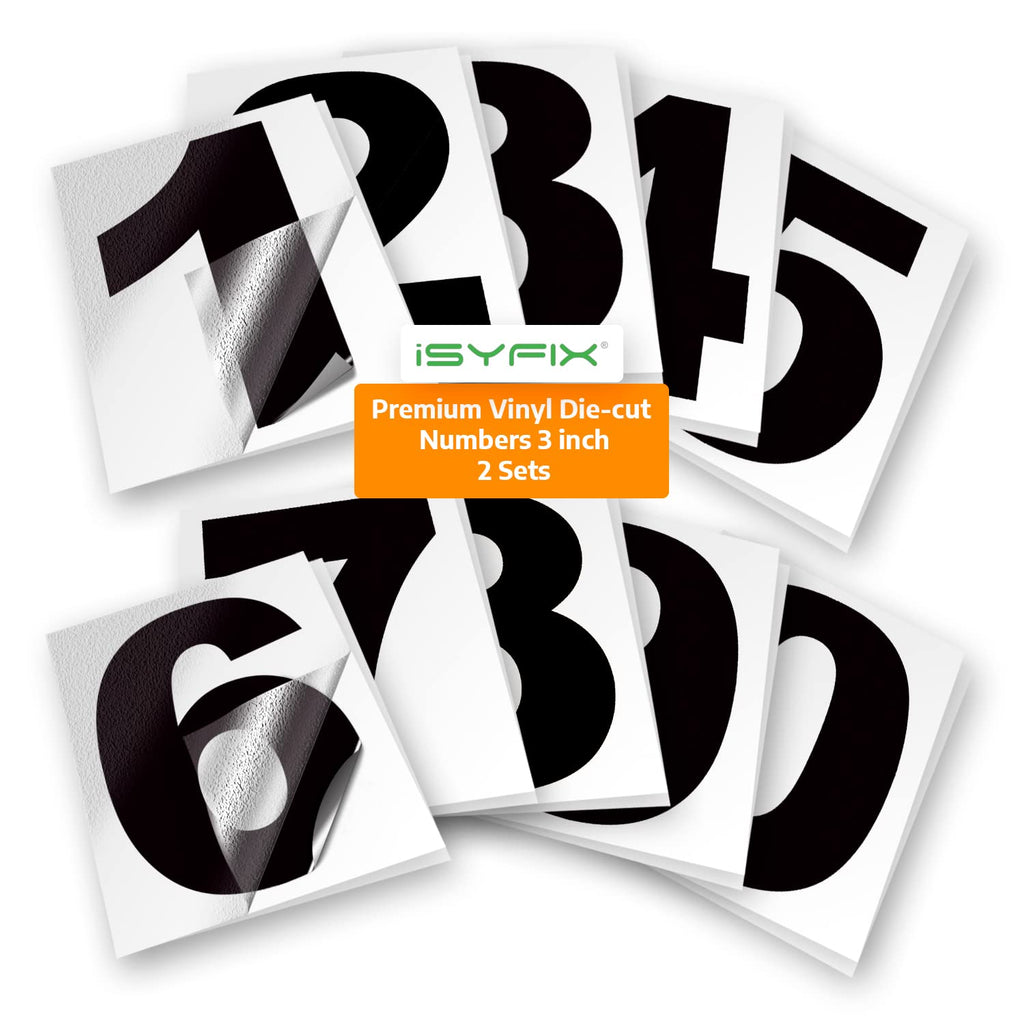 iSYFIX Black Vinyl Numbers Stickers – 3 Inch Self Adhesive (2 Sets)- Premium Decal Die Cut and Pre-Spaced for Mailbox, Signs, Window, Door, Cars, Trucks, Homes, Businesses, Address, Indoor or Outdoor