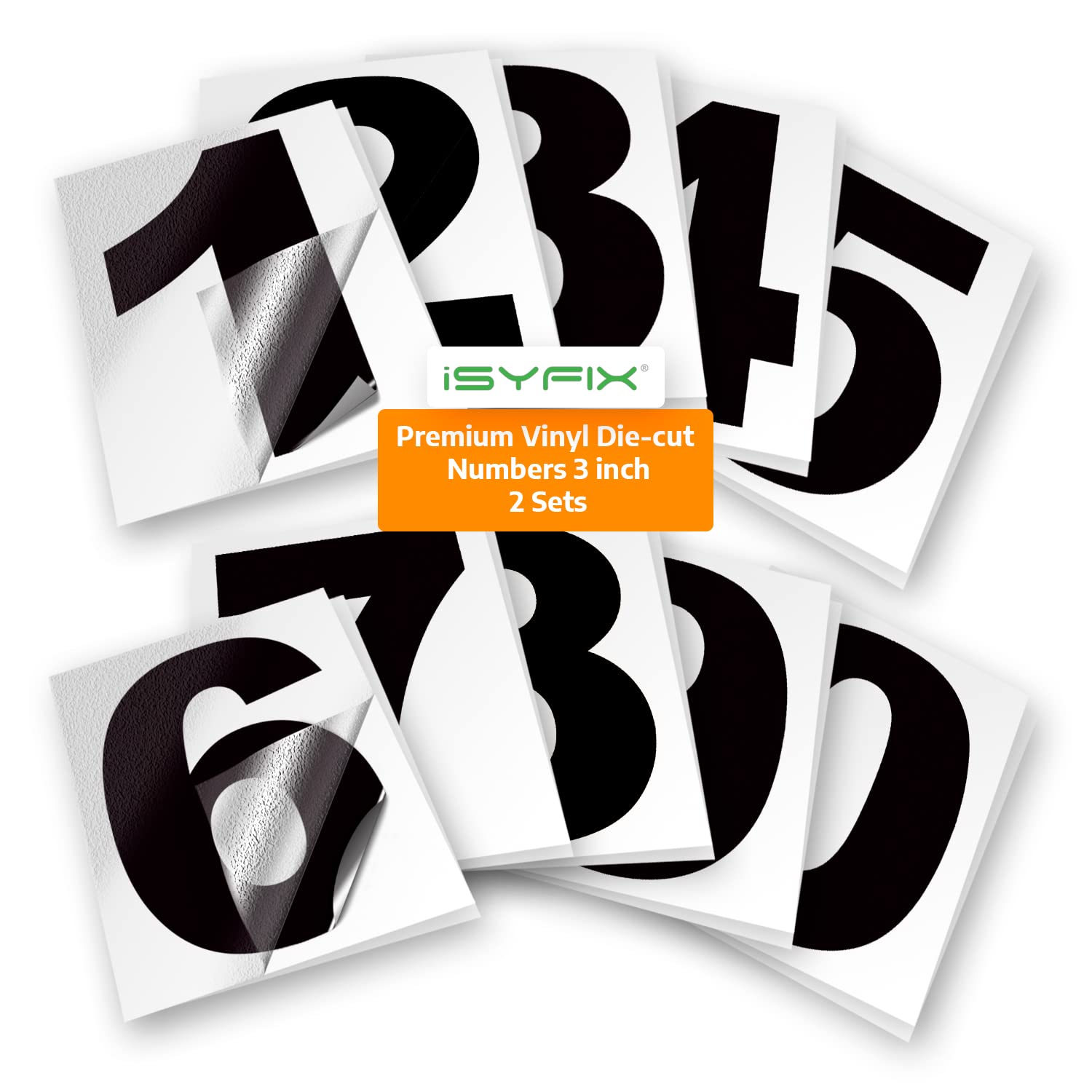 iSYFIX Black Vinyl Numbers Stickers – 3 Inch Self Adhesive (2 Sets)- Premium Decal Die Cut and Pre-Spaced for Mailbox, Signs, Window, Door, Cars, Trucks, Homes, Businesses, Address, Indoor or Outdoor