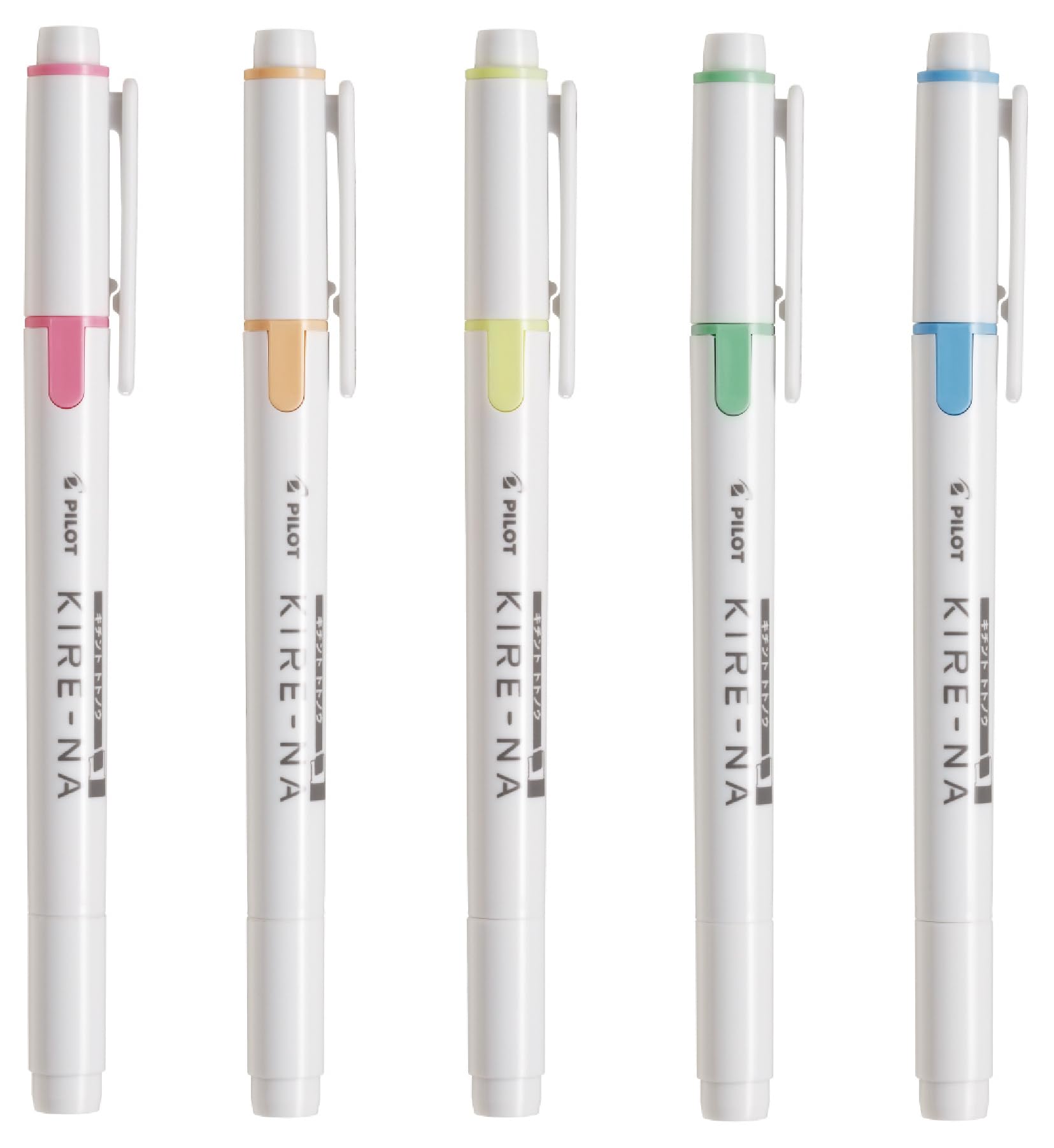 PILOT KIRE-NA Highlighter Set, Basic 5 Colors, Chisel and Fine Tip, Quick-Dry Pigment Ink, SKIW-1-5C1