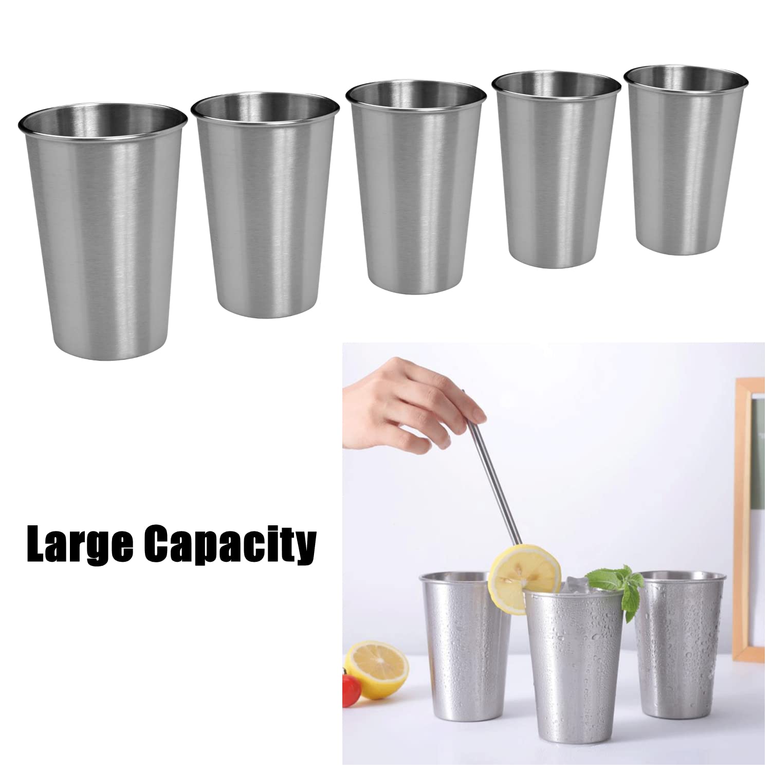 CAMBUY Stainless Steel Cups 18 oz Unbreakable and Reusable Drinking Cups Eco-Friendly Healthy Tumbler Set for Milk Juice and Water Dishwasher Safe (5 Pcs)