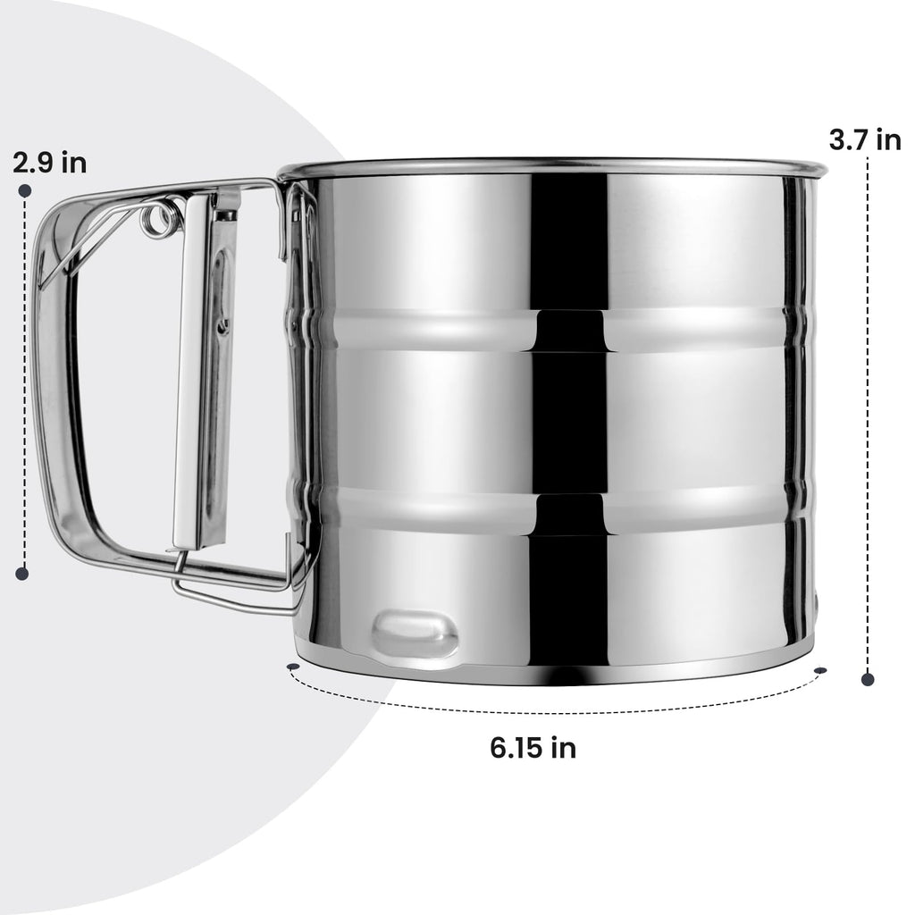 Flour Sifter, Stainless Steel Sifter for Baking, Double Layer Fine Mesh Baking Sifter, One Hand Press Crank Sifter for Powdered Sugar Shaker Duster, Flour Sieve Sifter for Baking Cakes Rondauno
