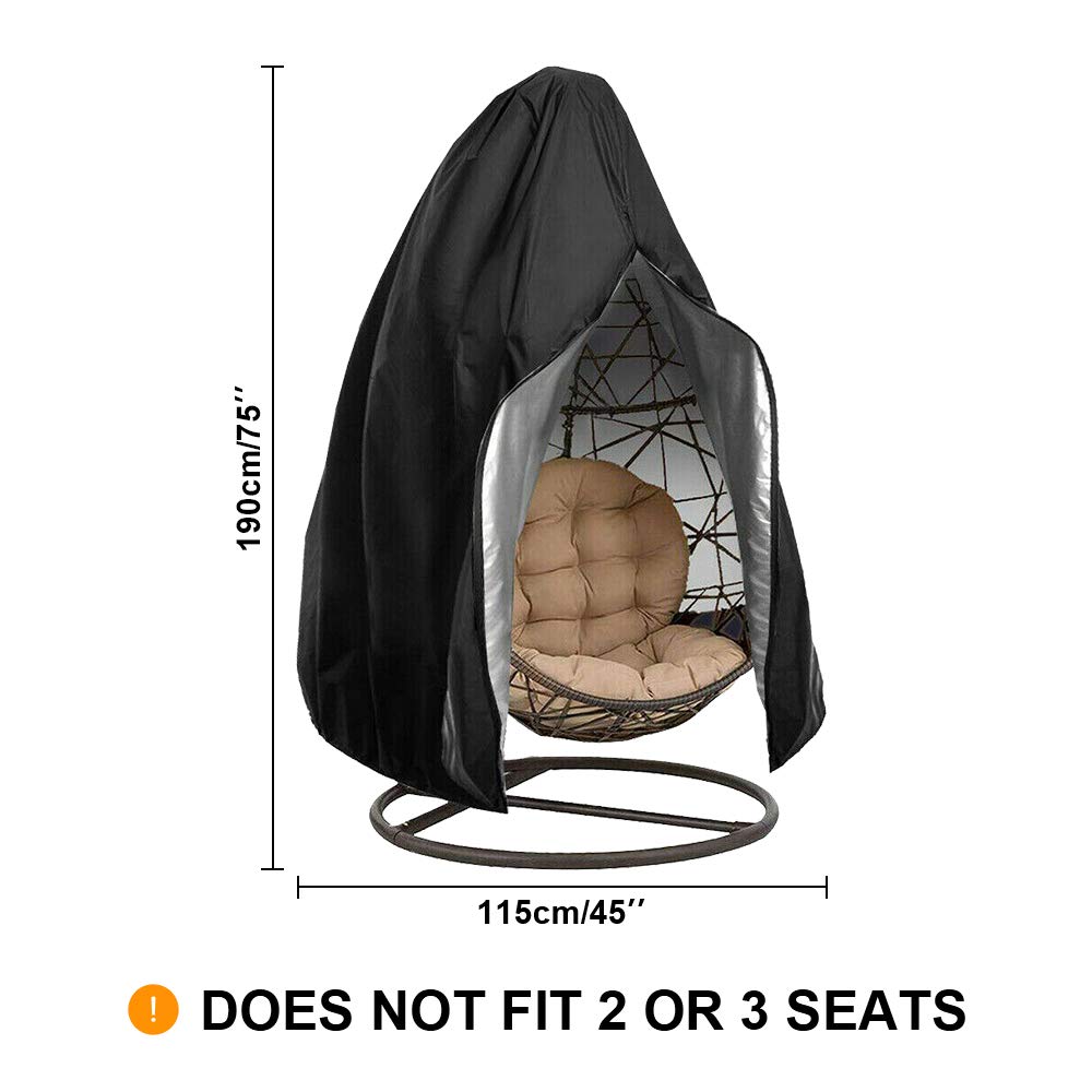 Egg Hanging Chair Cover with Zipper, Heavy Duty Weather Resistant Wicker Egg Swing Chair Cover Veranda Patio Garden UV Resistant Protective Cover (Single Seat, Black)