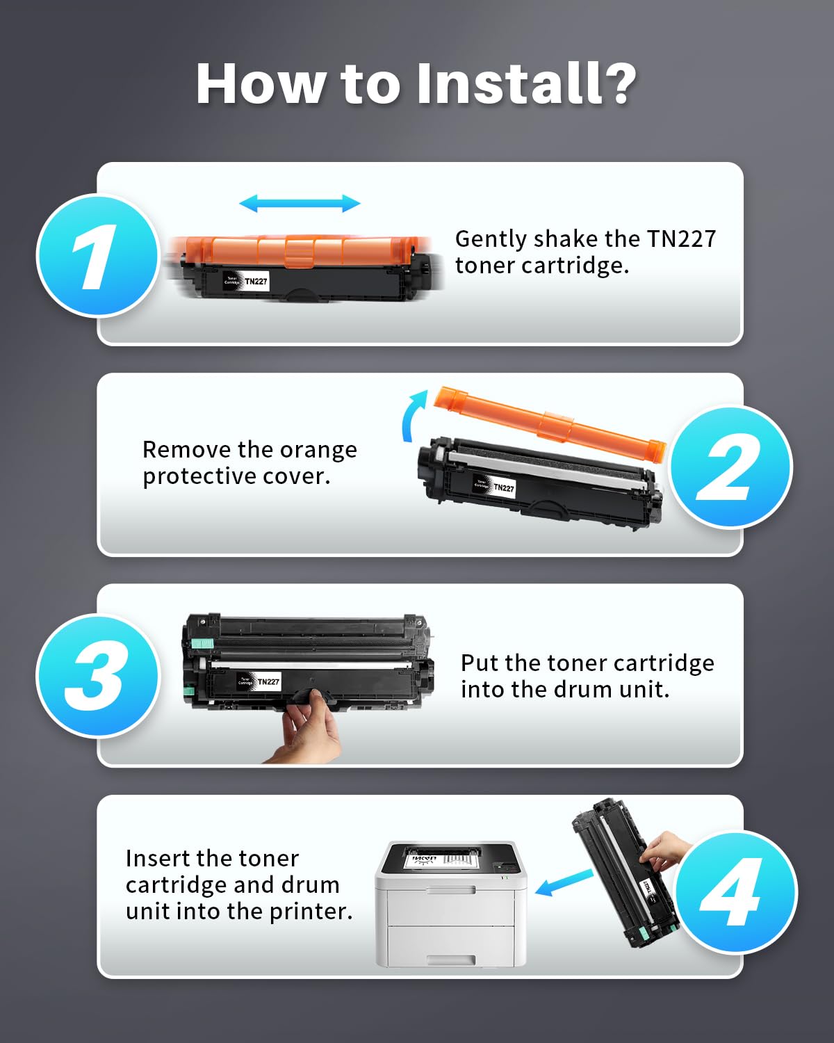 (with CHIP) INK4U TN227 Black Toner Cartridges Compatible Replacement for TN227 TN223 TN227BK TN223BK for MFC-L3770CDW HL-L3270CDW HL-L3290CDW MFC-L3710CW HL-L3210CW HL-L3230CDW (2 Black)