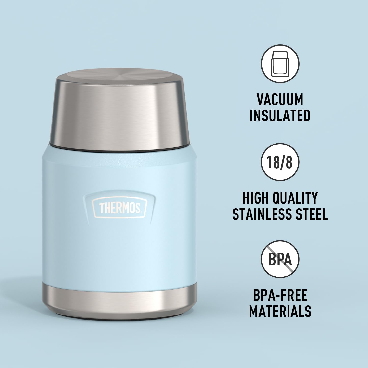 THERMOS, ICON Series, 16 Ounce Stainless Steel Vacuum Food Jar, Glacier