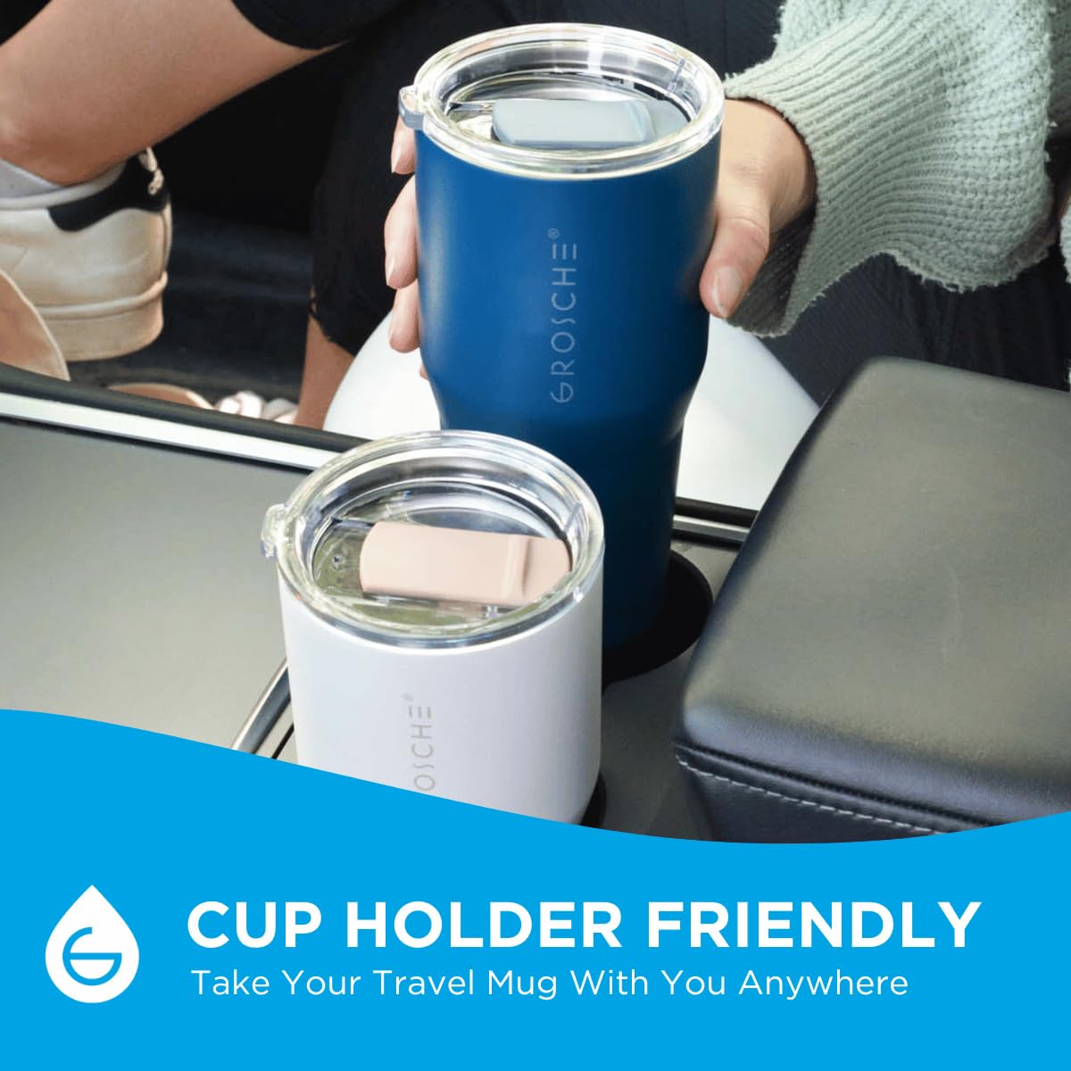 GROSCHE Yukon 20oz Insulated Coffee Mug with Lid Built Tough Travel Coffee Tumbler Mug Stainless Steel Vacuum Insulated Cup - Mountain Blue