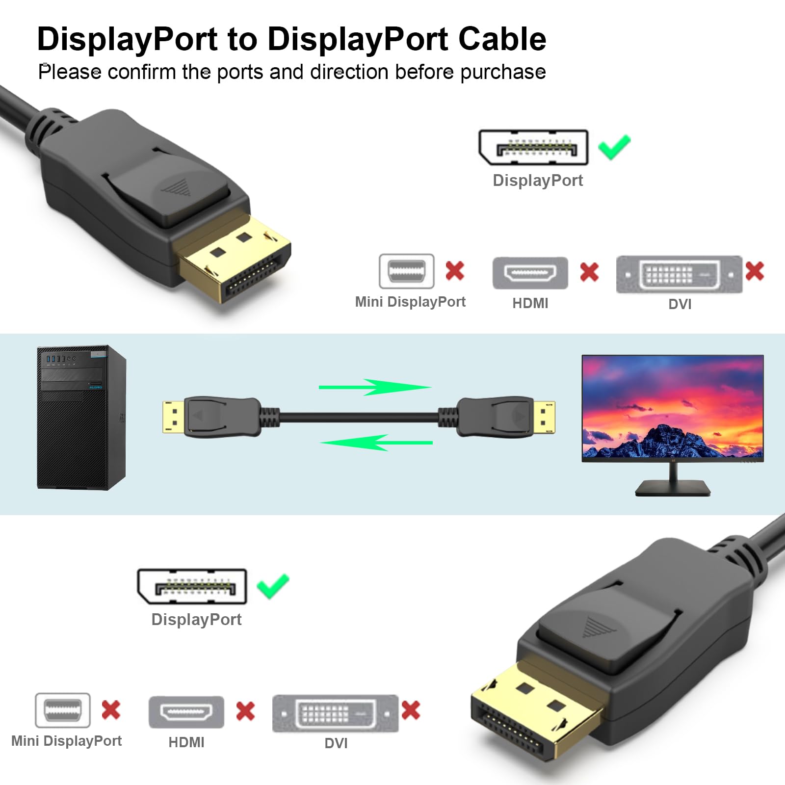 BENFEI [VESA Certified DisplayPort to DisplayPort 6 Feet Cable 2 Pack, DP to DP Male to Male Cable, Supports 4K@60Hz, 2K@165Hz Compatible for Lenovo, Dell, HP, ASUS