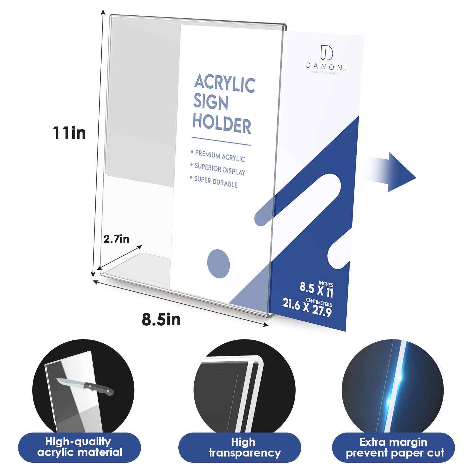 danoni Extra Durable Clear Acrylic Sign Holder - 6Pack 8.5x11'' Flyer Document Brochure Paper Display Holder with Vertical Slant Back for Office Desktop - Plastic Menu Stands for Restaurant Tabletop
