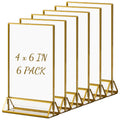 Boxalls Acrylic Sign Holders 4x6 in / 10 x 15 cm Gold 6 Pack, Picture Frame Table Number Wedding Holder, Vertical Photo Stand Double Sided, Menu Recipe Restaurant Reserved Display Centerpieces Bulk Frames