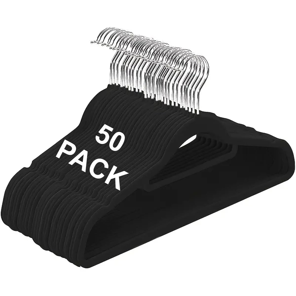 Livearty (TM) 50 Pack Black Velvet Cloth Hangers 50PCS Black Velvet Hangers with 360 Degree Rotatable Hook 16.5 in with Tie Bar Strong, Space Saving for Shirts, Jackets, Dresses for Adults