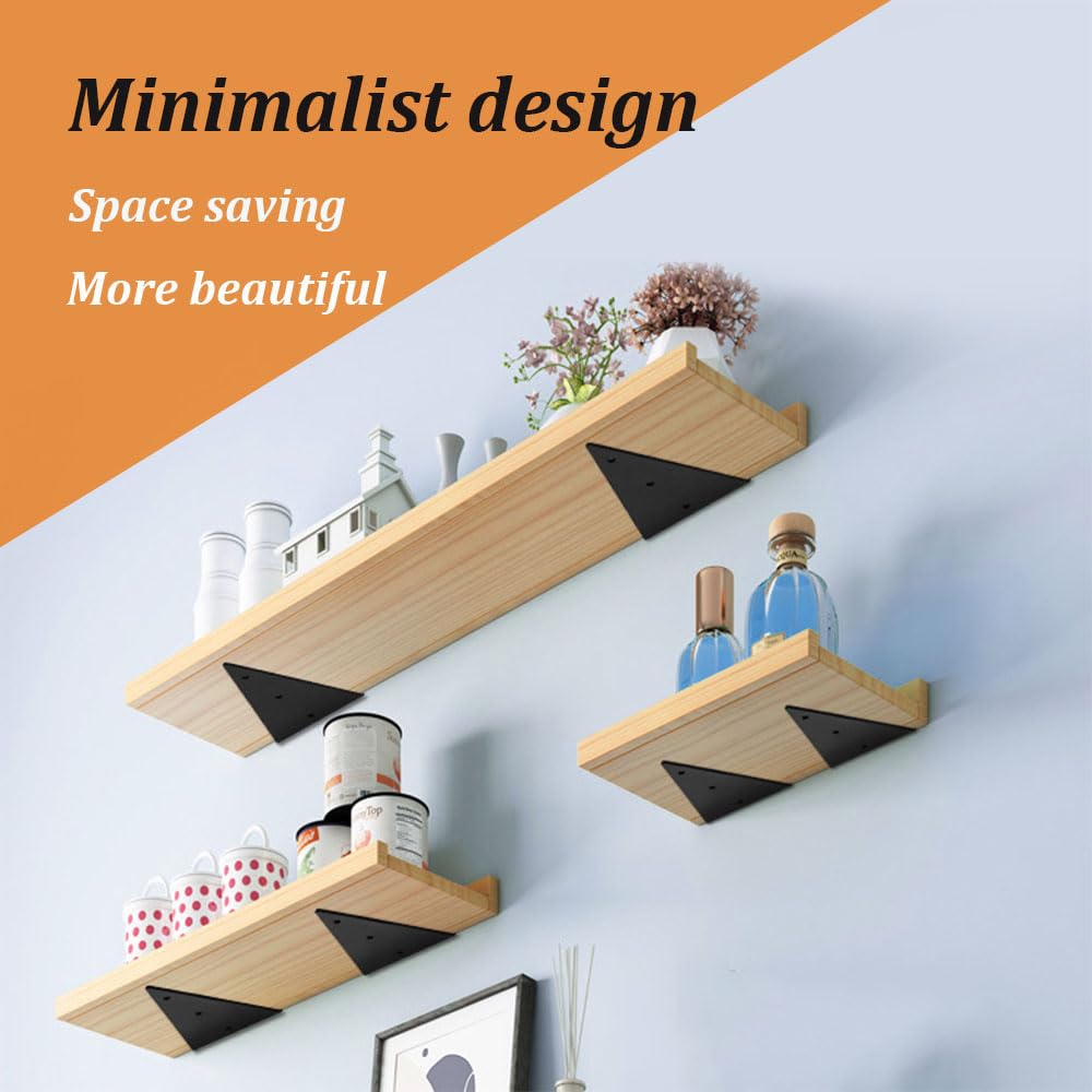 6 Pcs Black Shelf Brackets,3 inch Heavy Duty Metal Triangle Shaped Brackets,Wall Mounted Brackets for Shelves,Hidden Shelf Bracket with Screw