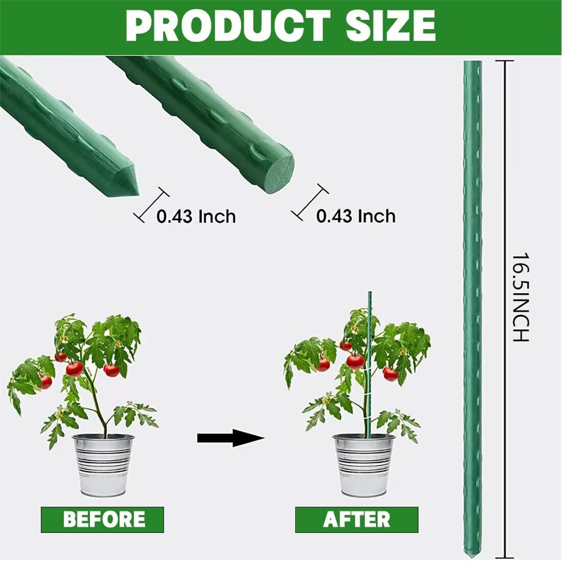 Garden Stakes, Plant Support Sticks Sturdy Gardening Plant Support Stake 20PCS Plastic Coated Steel Core Plant Sticks with 5PCS Connector for Climbing Plants Beans and Shrubs(41CM Length)