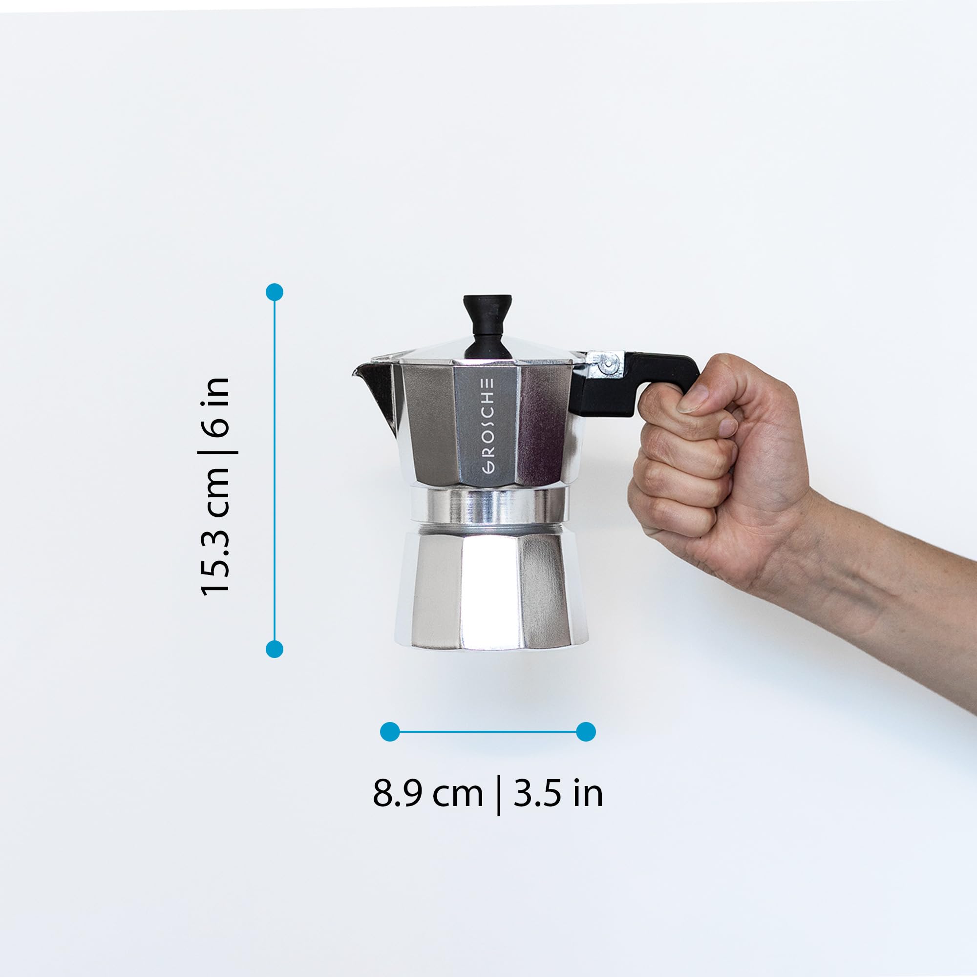 GROSCHE Milano Stovetop Espresso Maker Moka Pot 3 Espresso Cup - 5oz, Silver- Cuban Coffee Maker Stove top Coffee Maker Moka Italian Espresso greca Coffee Maker Brewer Percolator