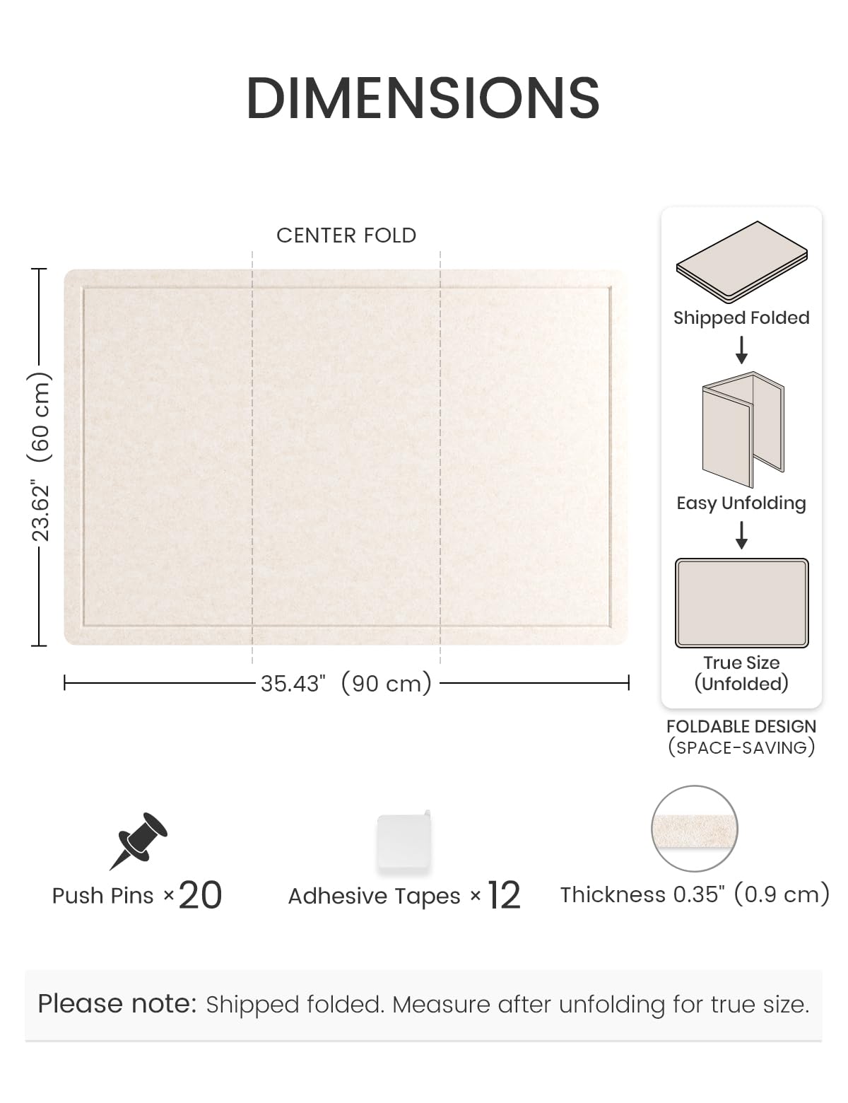Fluxynara Bulletin Board, 23.6" x 17.5" Cork Board Alternative with 12 Safe Removable Adhesive Tabs, Foldable Felt Pin Board for Home Office, Classroom, Bedroom,Entryway for Walls— Oatmeal