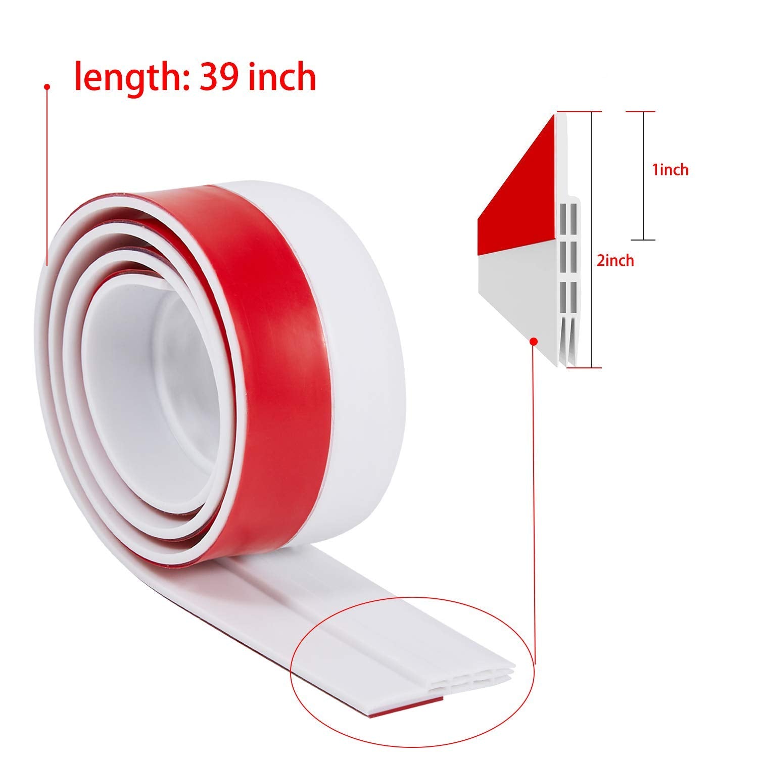 Door Draft Stopper,Under Door Seal for Exterior/Interior Doors, Door Sweep Strip Under Door Draft Blocker, Soundproof Door Bottom Weather Stripping, 2" W x 39" L, (White) (2 Pack, White)