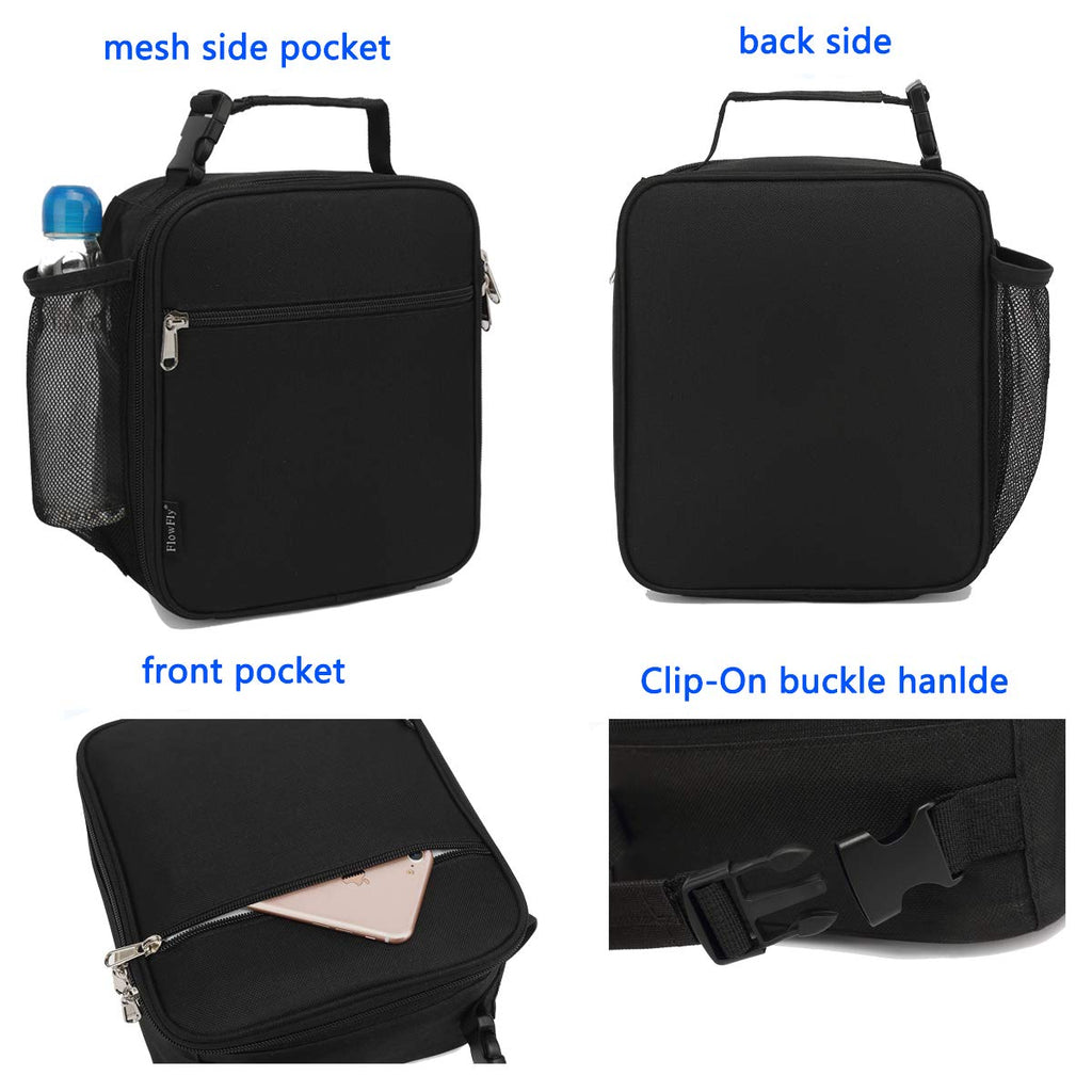 FlowFly Kids Lunch Box Insulated Soft Bag Mini Cooler Back to School Thermal Meal Tote Kit for Girls, Boys, Black