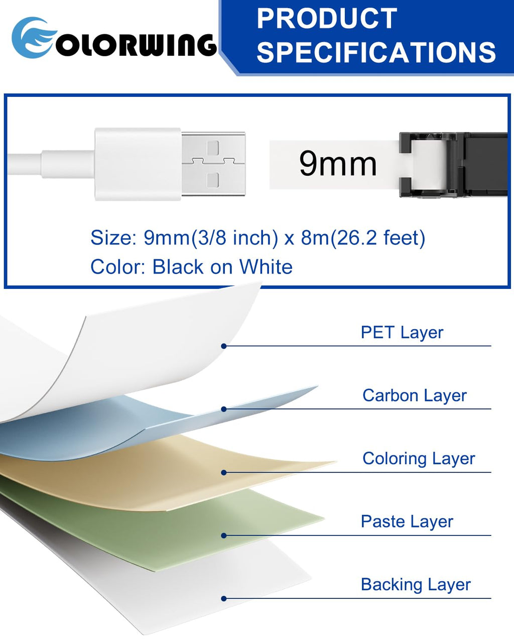 TZe-221 Replace for Brother P-Touch Label Tape 9mm White TZe221 Laminated TZ Tape for Brother PT-D210 PT-D220 PT-H110 PT-1890 PT-D600 Label Maker, 4-Pack
