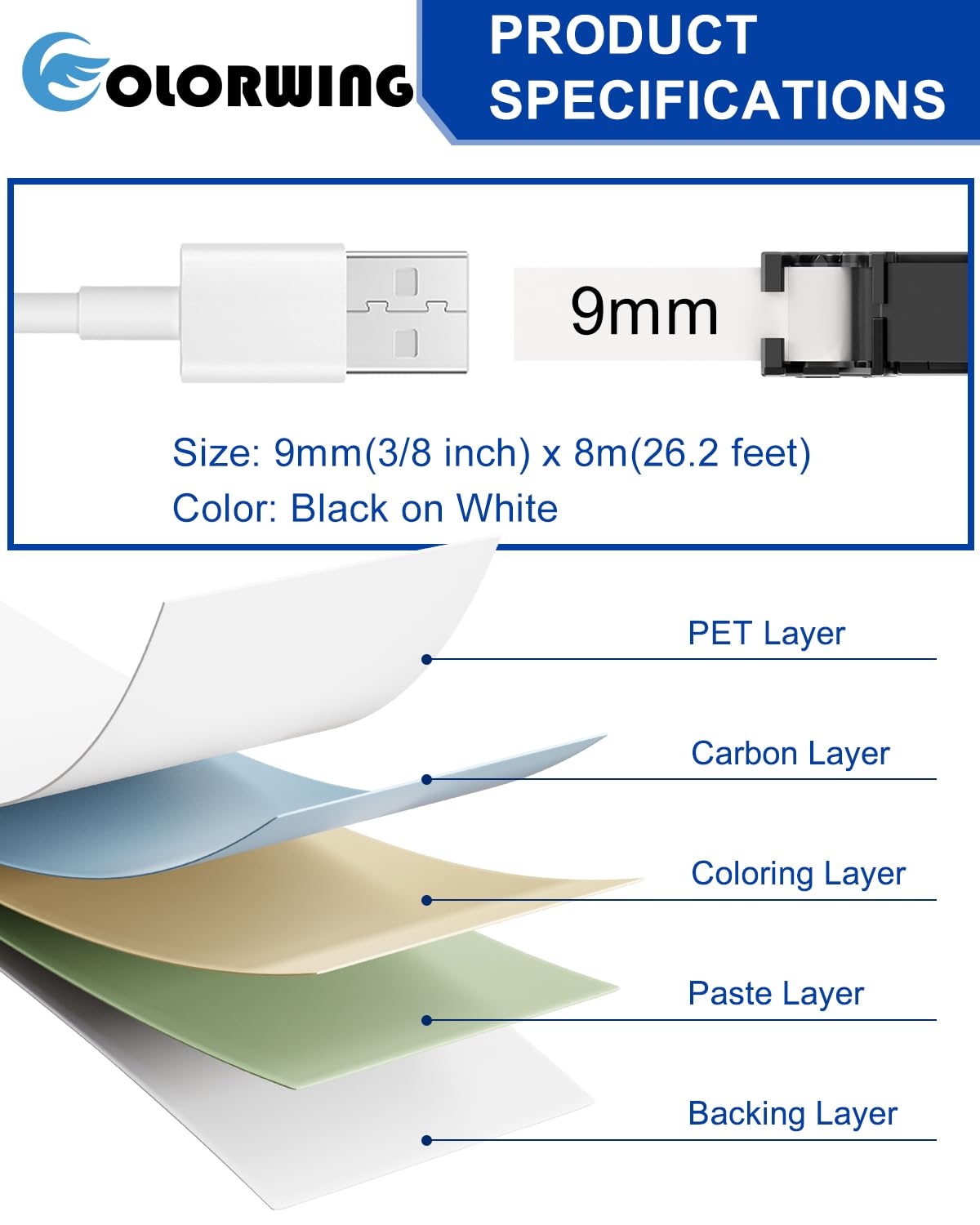 TZe-221 Replace for Brother P-Touch Label Tape 9mm White TZe221 Laminated TZ Tape for Brother PT-D210 PT-D220 PT-H110 PT-1890 PT-D600 Label Maker, 4-Pack