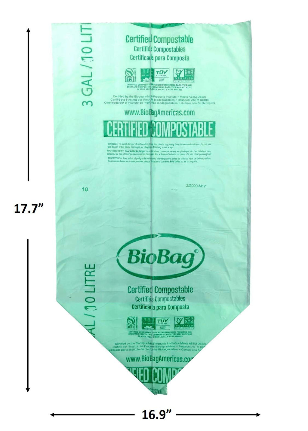 BioBag Premium Compostable Food Scrap Bags, 3 Gallon, 100 Count
