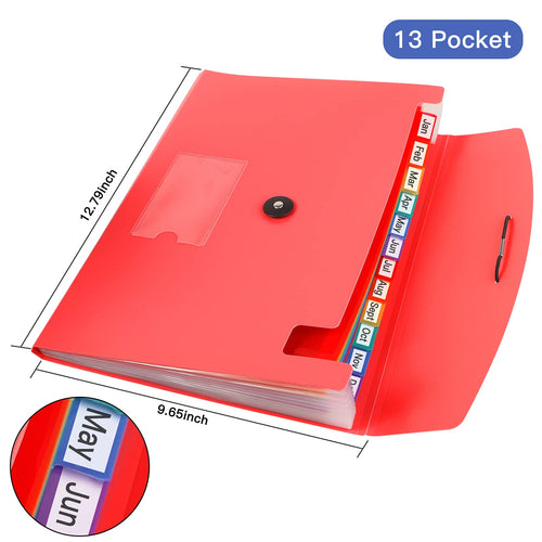 3 Pack 13-Pocket Expanding File, Plastic Expandable File Folder with Pockets, Accordion Organizer Folder - Black&Blue&Red