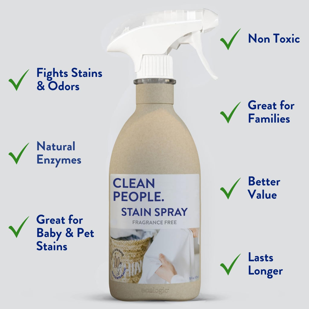 THE CLEAN PEOPLE Stain Remover Spray - Natural Plant & Mineral-Based Ingredients - Non-Toxic Laundry Spot Treatment - Boosted with Enzymes - Fabric Safe (16 Fl Oz (Pack of 1))