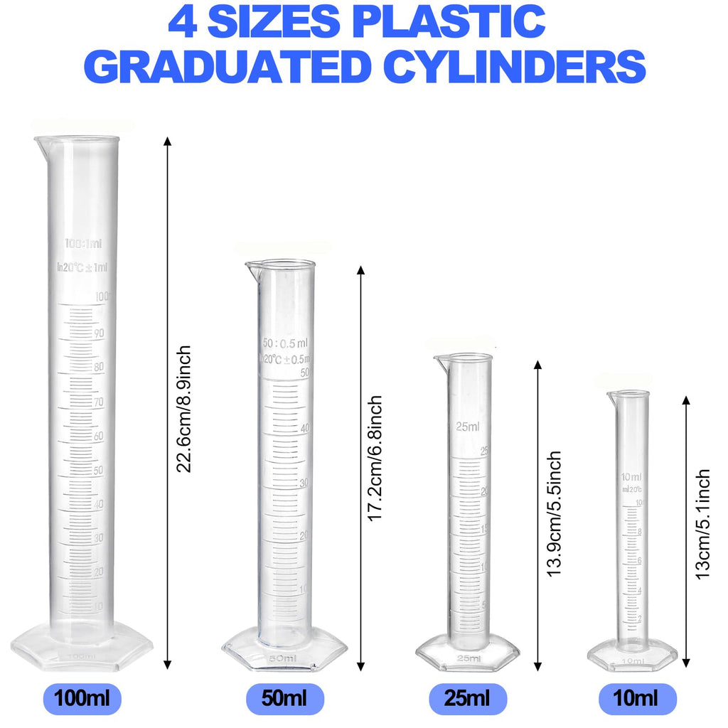 Bekith 18 Pack Plastic Clear Graduated Cylinders and Measuring Beakers Set, 10ml, 25ml, 50ml, 100ml Cylinders with 50ml, 100ml, 250ml, 500ml, 1000ml Beakers