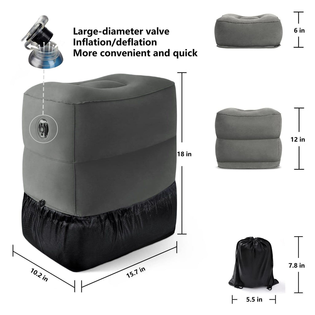PEACESUN Inflatable Travel Foot Rest Pillow, Kids Airplane Bed, Office Footrests , Adjustable 3 Layers Height Leg Rest Pillow, Adults Travel Essentials Great for Airplane, Office, Home, Trains, Cars (With Pump)