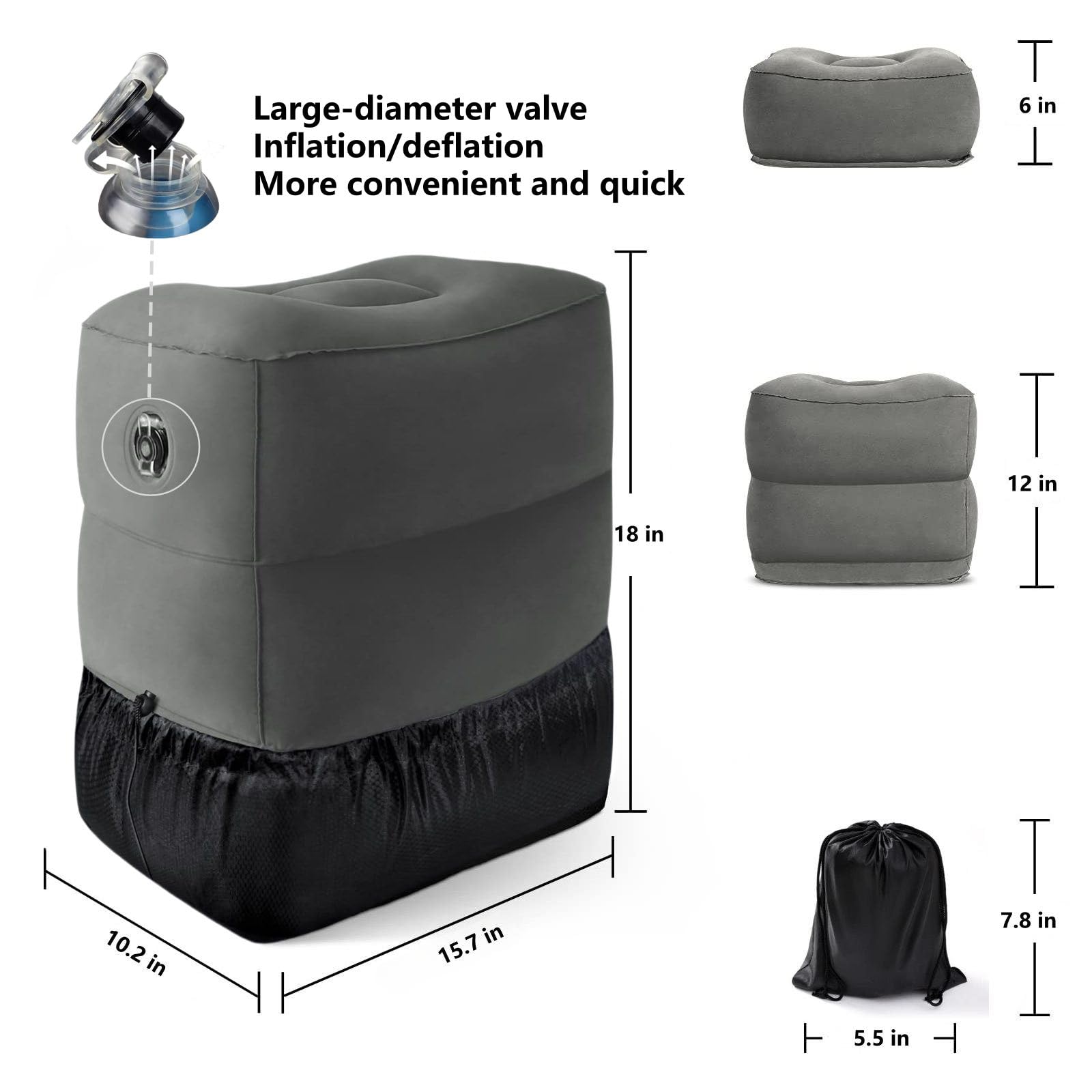 PEACESUN Inflatable Travel Foot Rest Pillow, Kids Airplane Bed, Office Footrests , Adjustable 3 Layers Height Leg Rest Pillow, Adults Travel Essentials Great for Airplane, Office, Home, Trains, Cars (With Pump)